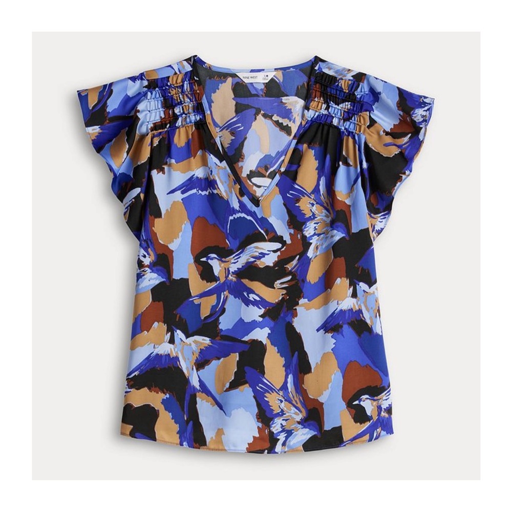 Nine West Short Sleeve V Neck Multicolor Abstract Blouse - NWT - size XXL